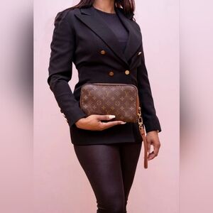 Authentic Louis Vuitton Monogram Orsay Clutch Hand Bag Full Set